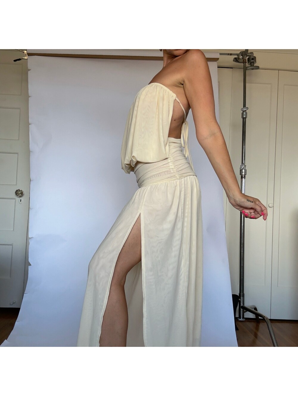 Cream Strapless Maxi Dress - Picture 2 of 7
